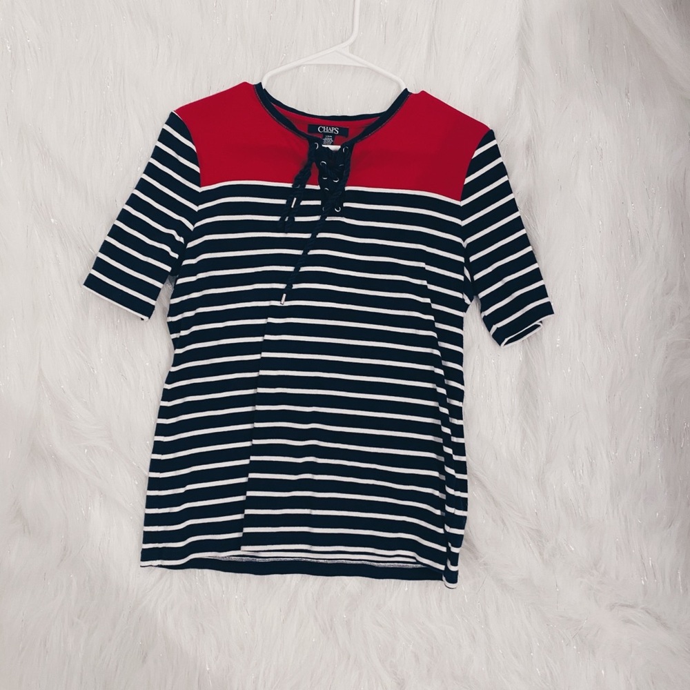 Chaps Navy Striped Top